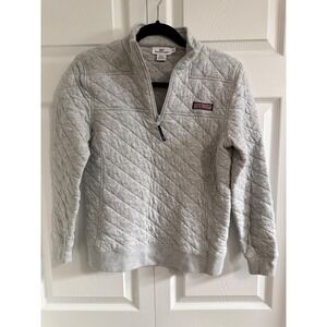 Vineyard Vines Quilted Quarter‎ Zip Pullover Sweatshirt Light Gray Womens XS